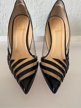 Pre-owned Saks Fifth Avenue Black Pointed Patent Pumps with Clear Panels